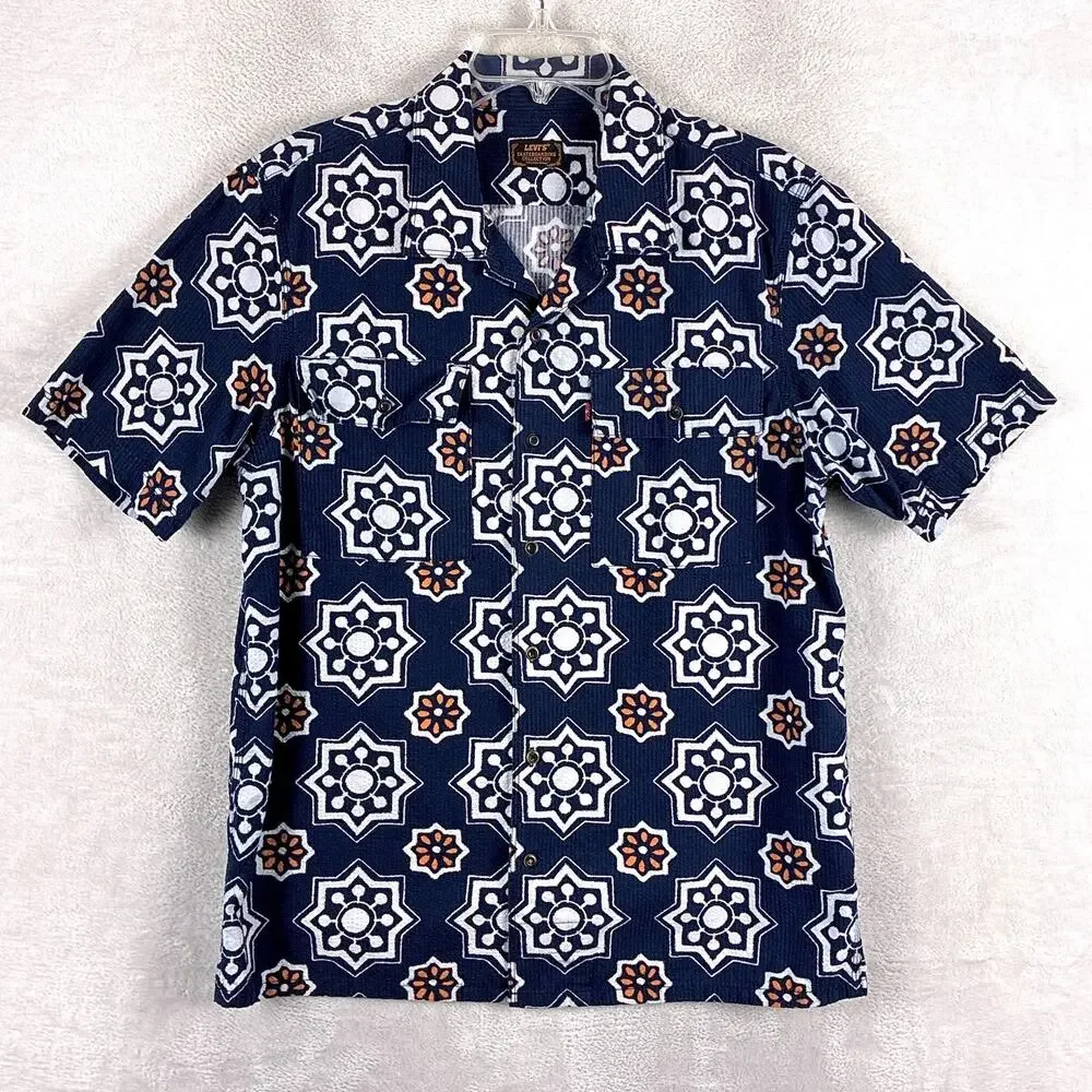 VTG Levis Skateboarding Collection Shirt Mens M Navy Geo Mandala AOP Skate Y2K